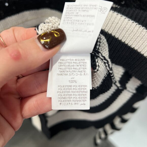 $1500 Brunello Cucinelli Black White Monilli Bead Sequin Crop Sweater sz Small - Picture 10 of 12